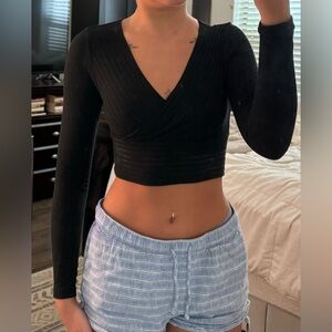 Black wrap over long sleeve